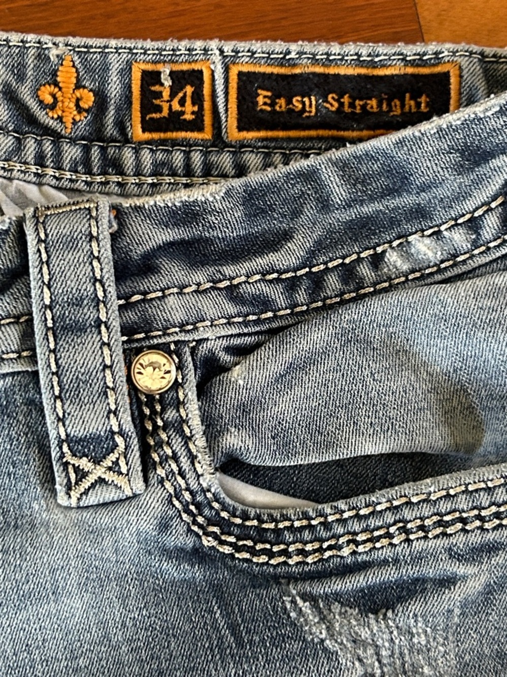 Rock Revival Luz Easy Straight Bedazzled Jeans Size 34 - Picture 8 of 15